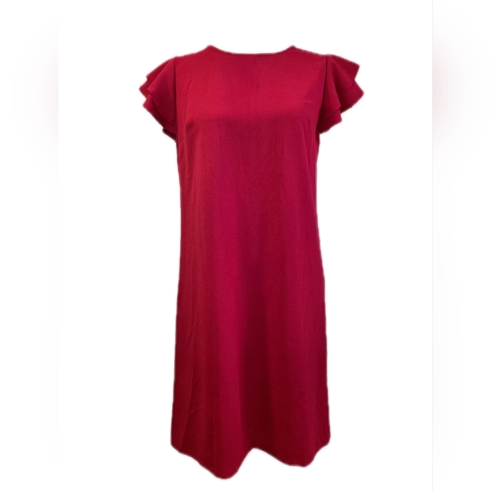 Ces Femme Vibrant Red Midi Dress with Ruffle Sleeves